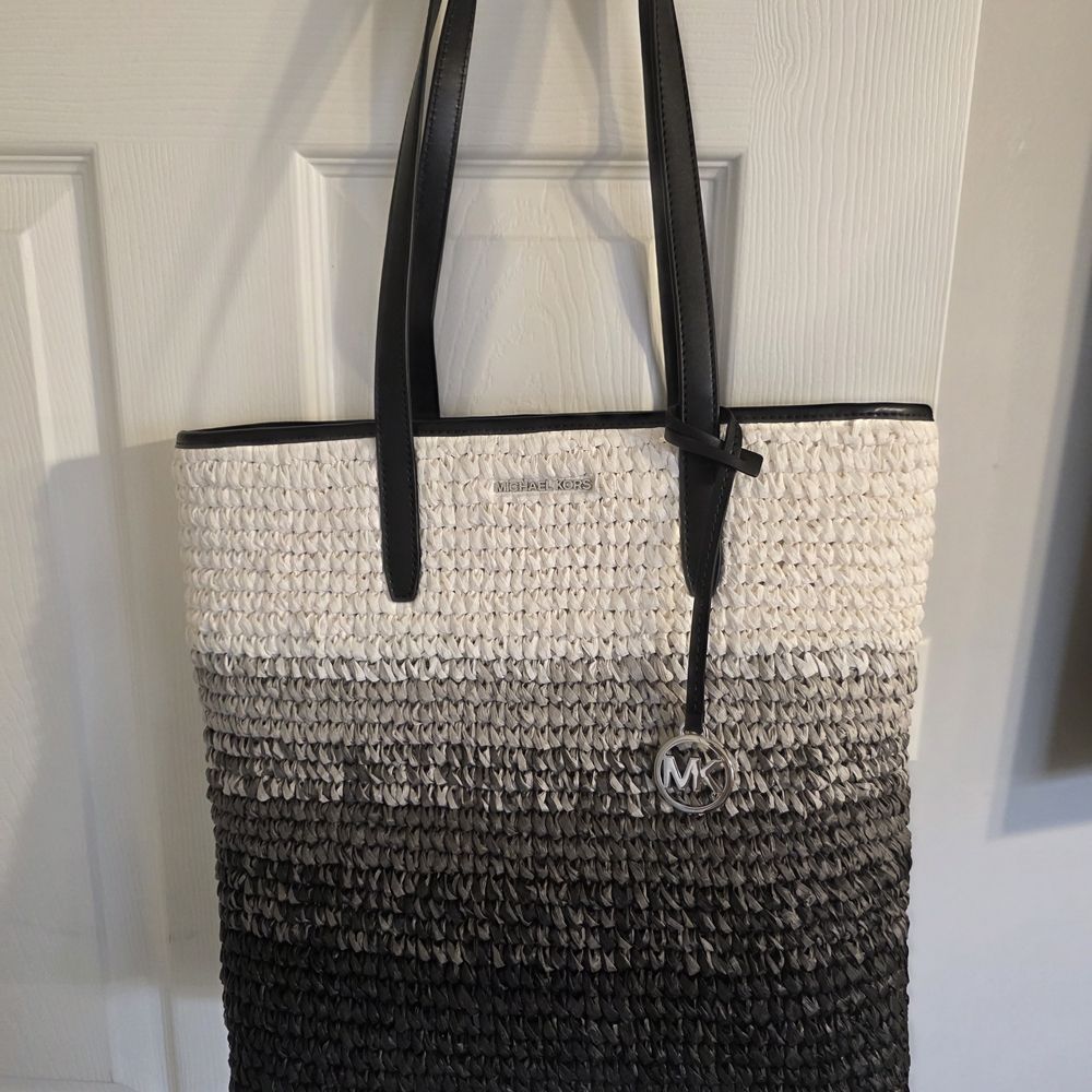 Michael Kors Black, Gray, and White Woven Tote